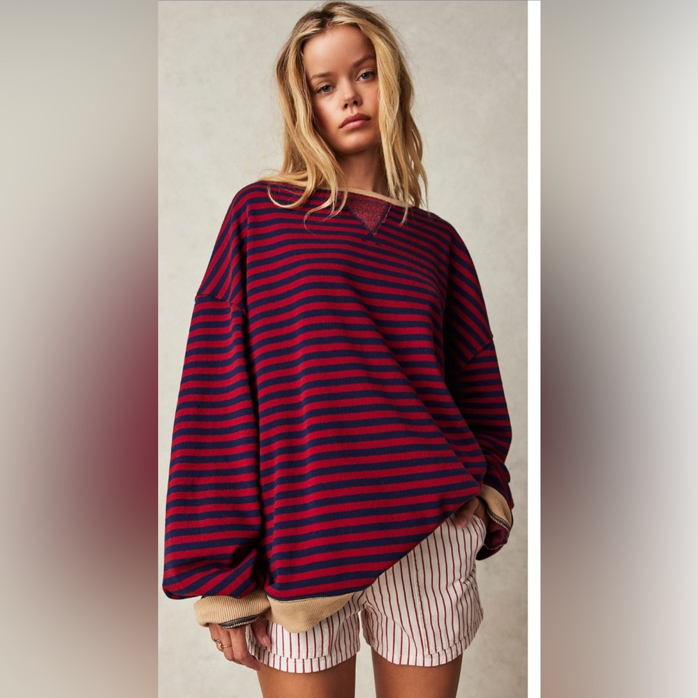 Free People Oversized Red and Blue Hoodie